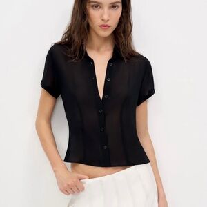 Reformation Black Sheer Button-Down Shirt NWT
